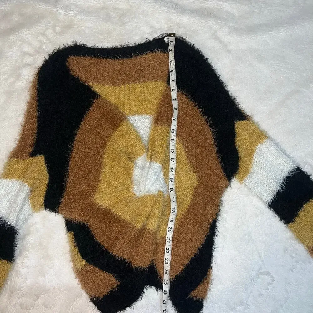 Love + Joy Striped Fuzzy Sweater  Cozy Colorblock Knit Pullover Size Medium